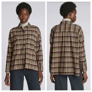 Everlane Boxy Plaid Flannel Button Up Shirt Shacket XS NWT